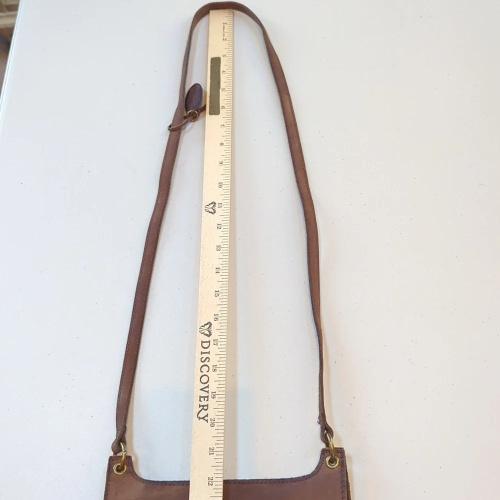 Vintage,Rolfs, Brown Floral Applique Slim Leather Crossbody Bag